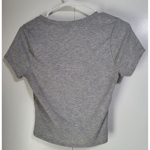 Cropped Ribbed V Neck Gray Knit Top destined sz M - Picture 4 of 7